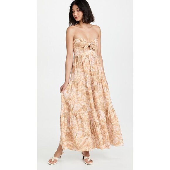 💕ZIMMERMANN💕 Moonshine Andie Tie Front Linen Maxi Dress ~ Sepia Floral Print 2 - Picture 7 of 16